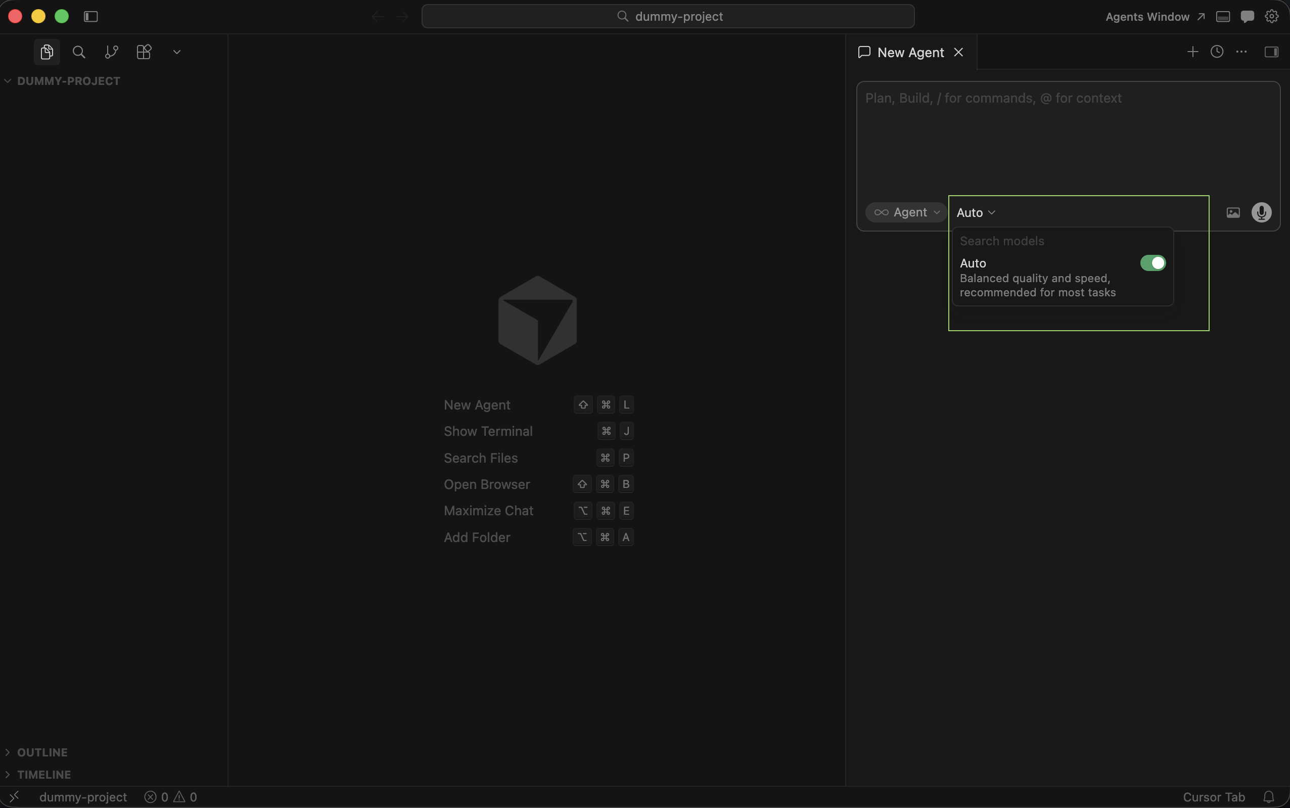 Cursor model dropdown: disable Auto
