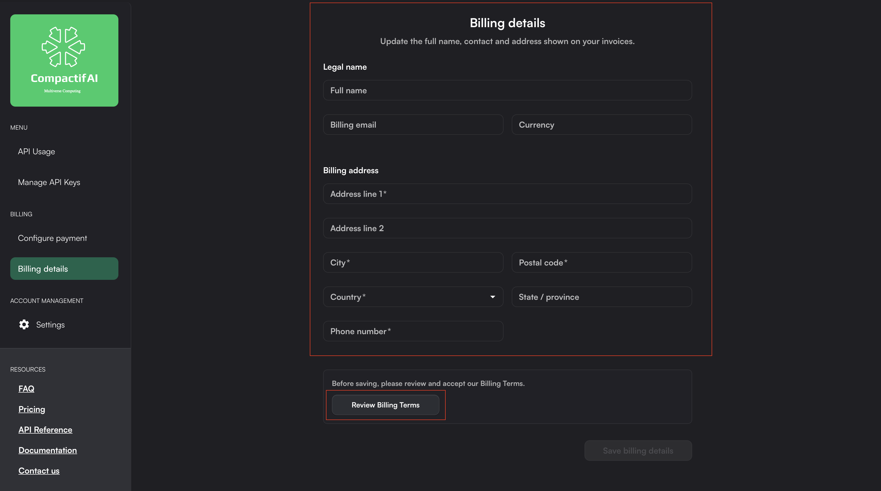 Add billing details