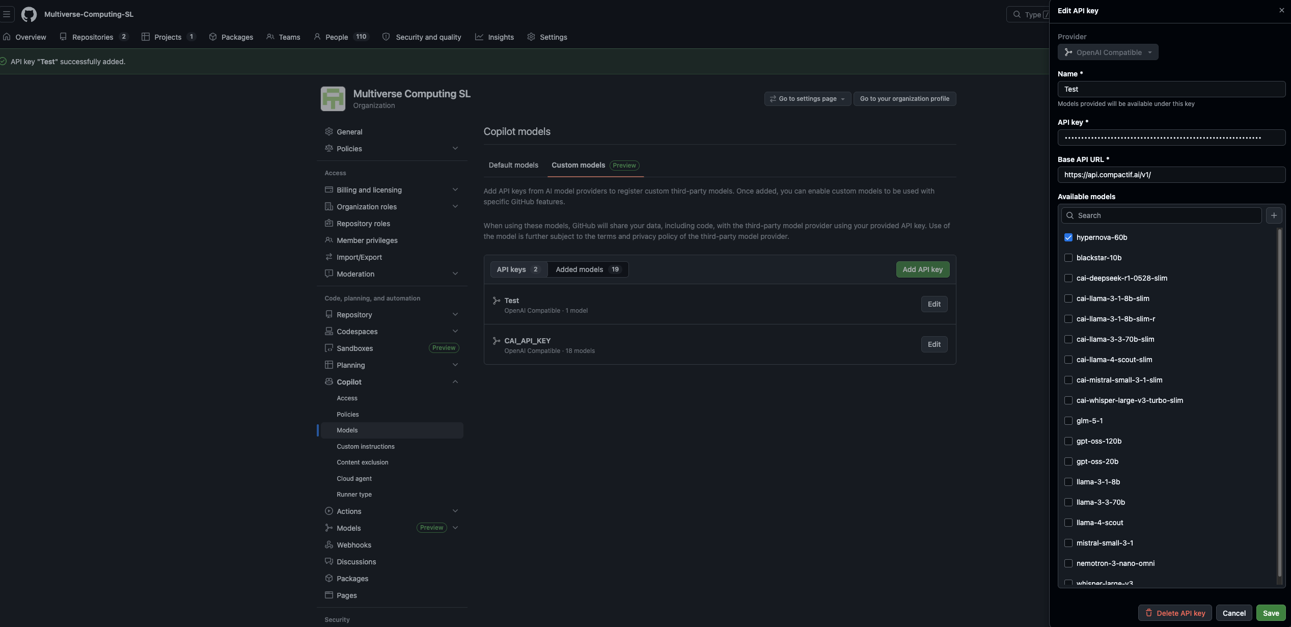 List of available CompactifAI models to select