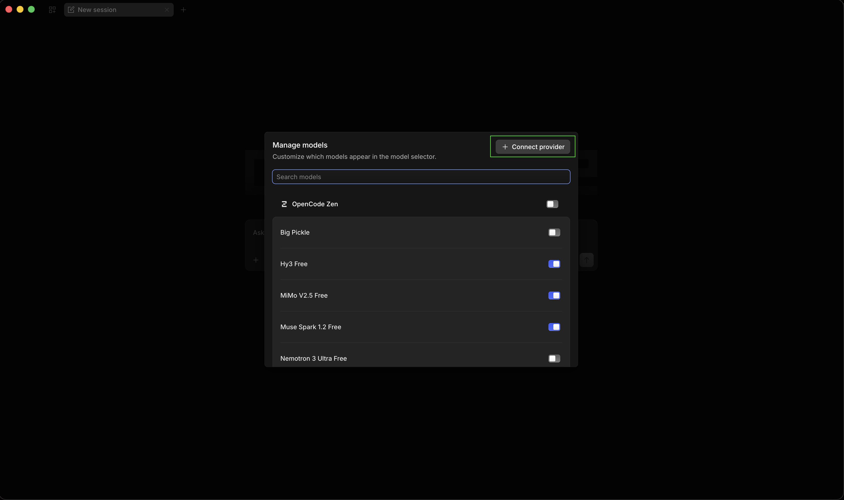OpenCode: Connect provider