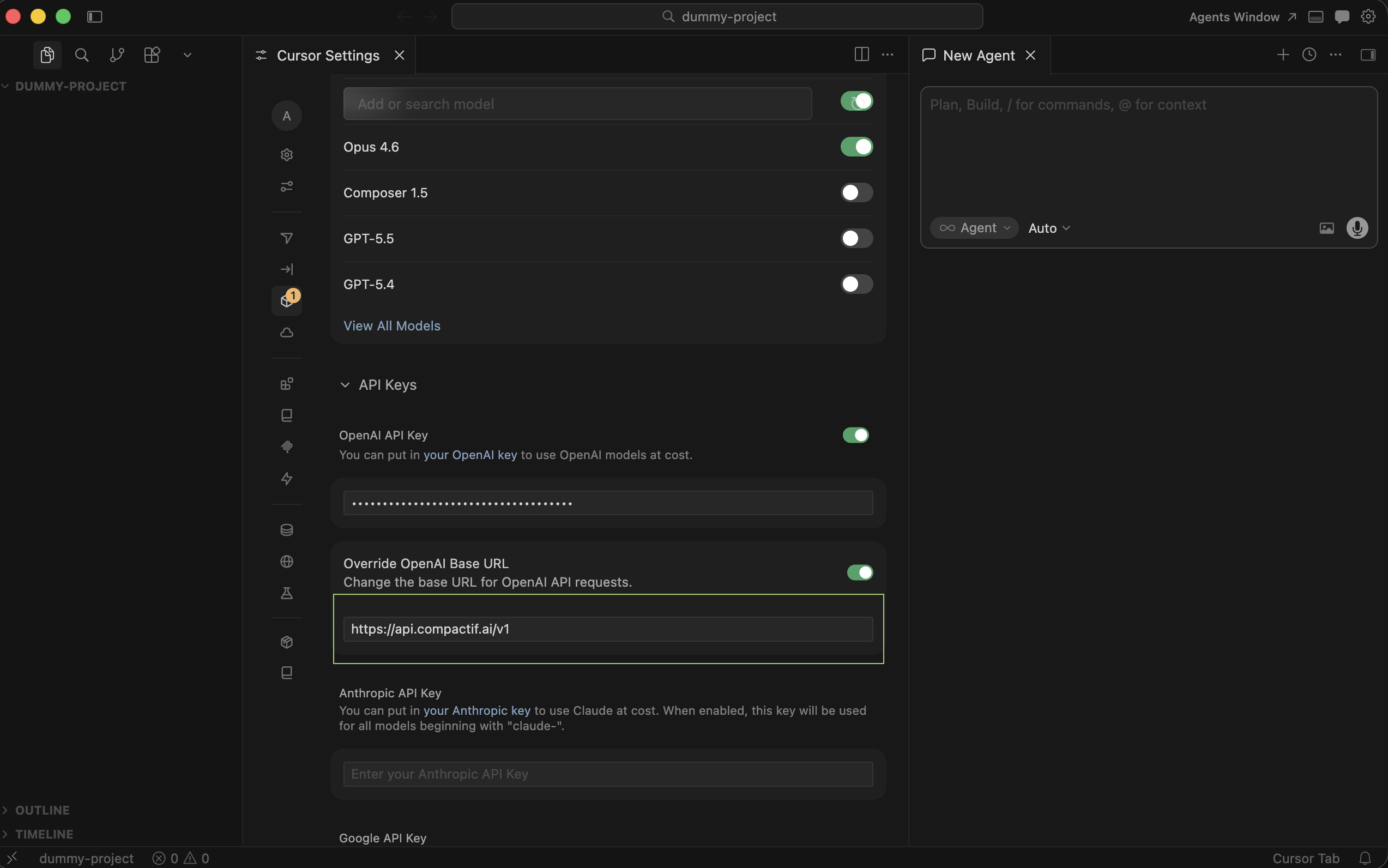 OpenAI Base URL set to CompactifAI