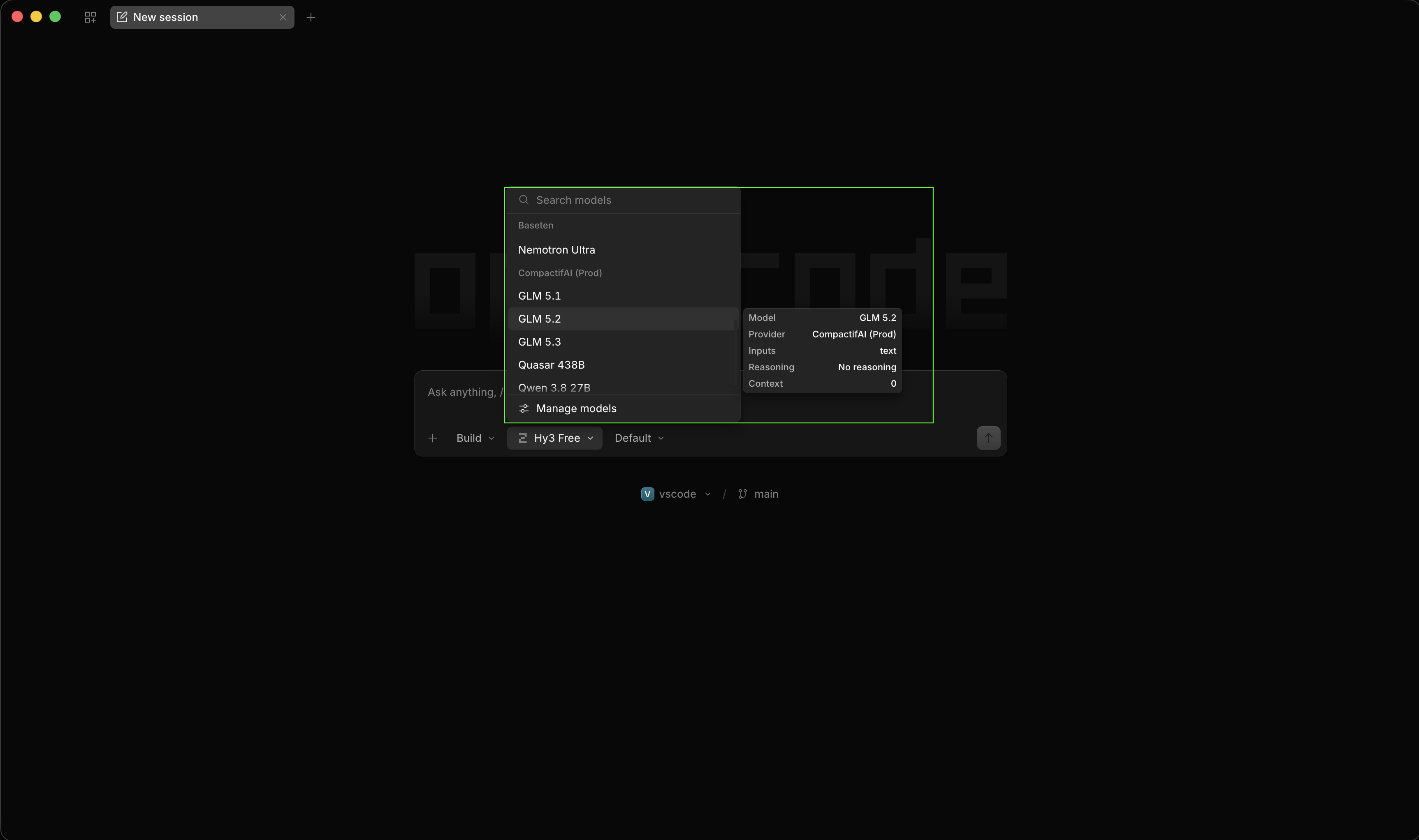 OpenCode: CompactifAI provider and models